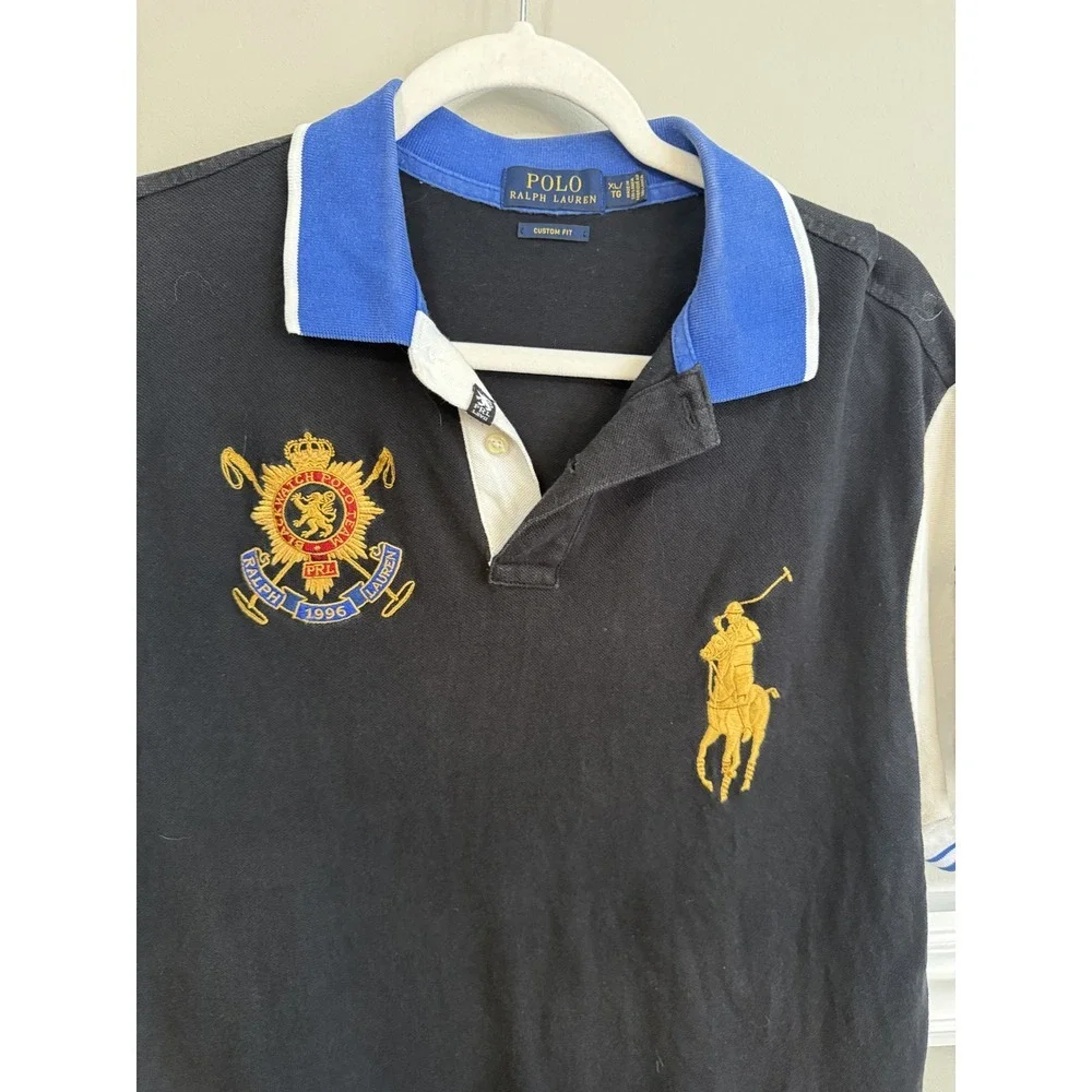 Polo Ralph Lauren Black Watch Polo Team Crest Shirt Custom Fit XL Black Blue